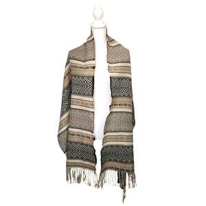 Lava Accessories Blanket Scarf Wrap Tan Gray Black Geometric Design 23"x84"